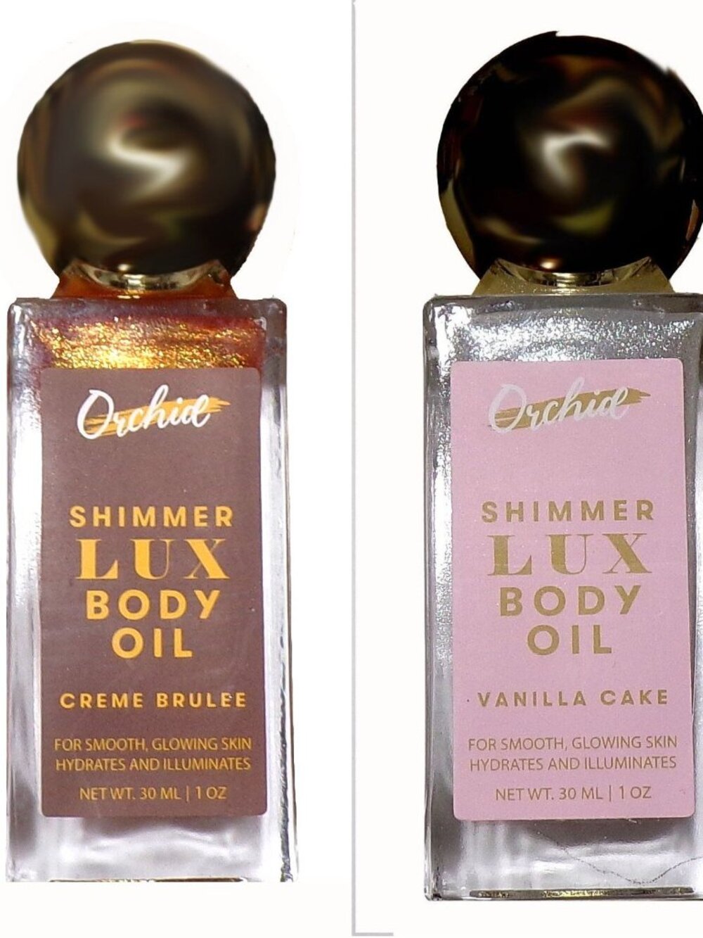 Orchid Shimmer Lux Body Oil Hydrating Illuminates Creme Brulee & vanilla cake
